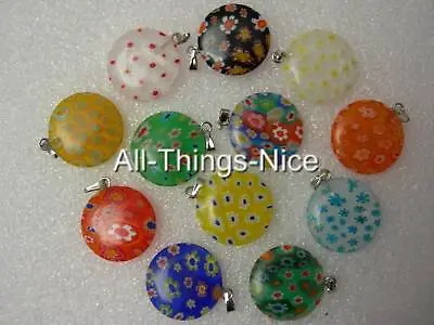 10 MILLEFIORI Murano Flower Glass 20mm CIRCLE ROUND Lampwork Pendant Jewellery • £6