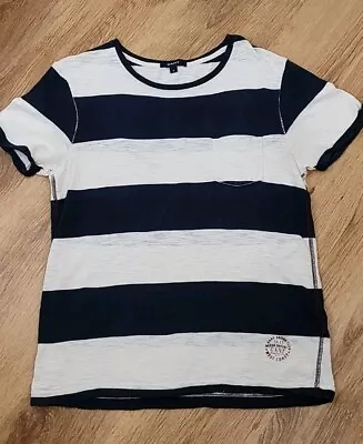 GANT SHORE CLUB WEST COAST T SHIRT NAVY BLUE AND WHITE STRIPES Unisex Size S • £0.99