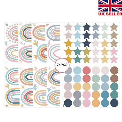 76PCS Rainbow Wall Stickers Decals Stars Dots Kids Bedroom Nursery Wall Decor • £4.99