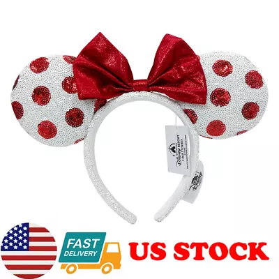 Disney- Mouse Ears White Sequins Red Polka Dot Headband Kids Adult HairBand • $18.14