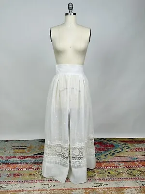Antique 1900s White Cotton Organdy Lace Embroidered Underskirt Slip Petticoat • $95