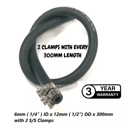 Lawnmower Heavy Duty Fuel Pipe 6mm X 12mm Hose +2 S/S Clamps Per 300mm • £5.99