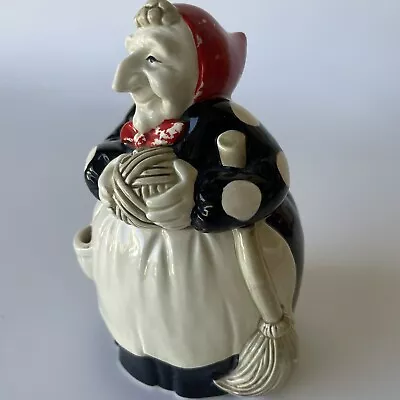 Vintage Fitz Floyd Ceramic RARE WITCH Cookie Jar 6 1/2  Tall Polka Dot Dress • $60