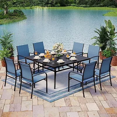 9-Piece Outdoor Patio Dining Set 60  Square Table With Umbrella Hole 8 Chairs • $599.99