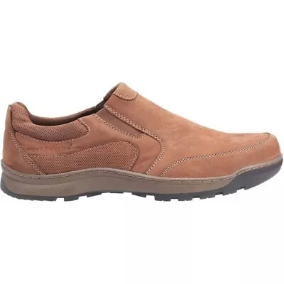 Hush Puppies JASPER Mens Casual Smart Memory Foam Leather Slip On Shoes Tan • £63