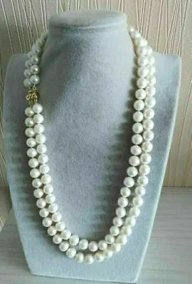Double Strands 10-9mm AAA+ WHITE AKOYA  Pearl Necklace 20  22  14K Gold Clasp • $76