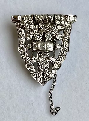 £2250 • Buy Art Deco Platinum And Bagette And Round Diamond Shield Shape Lapel Clip - C.1920