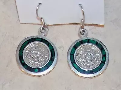 Vintage Mexico TG 271 925 Silver Aztec Mayan Face  Inlay Stone Dangle Earrings • $19.99