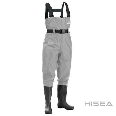 Fishingsir Grey 2-Ply Nylon PVC Waterproof Fishing Chest Waders (US Sz 8M / 10W) • $44.99