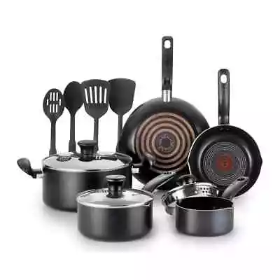 T-fal 12pc Simply Cook Nonstick Cookware Set Charcoal Black • $59.49