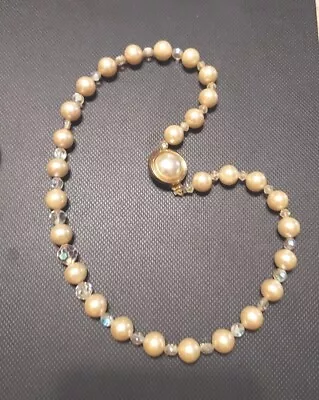 Vintage Signed Joseph Mazer Faux Pearl Aurora Borealis Spacers Necklace • $7.95