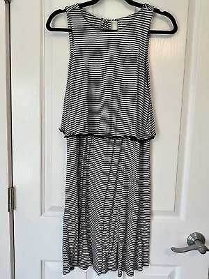 Motherhood Maternity Nursing Dress Black White Striped Black Tassels Sleeveless • $13.50