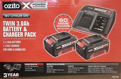 2x 3Ah Ozito Power X Change 18V Li-ion Battery Spare Replacement & Fast Charger • $299