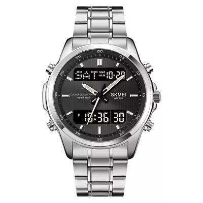 Business Quartz Watch Mens Luxury Stainless Wristwatch Water Resistant Alarm • £18.69