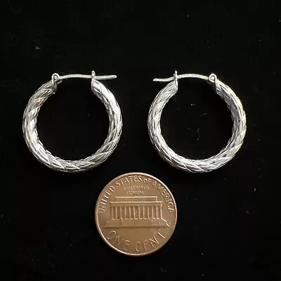 Vintage Italian Italy FAS 925 Sterling Silver Cable Hoop Earrings • $14.99