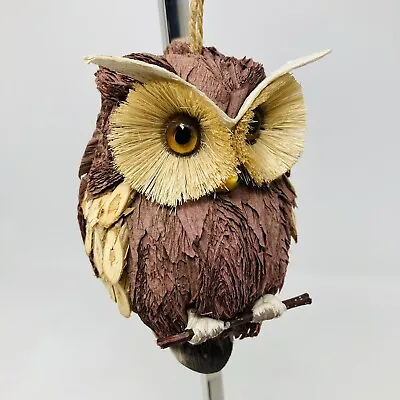 Vintage Bristle Brush Brushart Natural Fiber Art Hanging Owl Figurine 4” Tall • £24.08