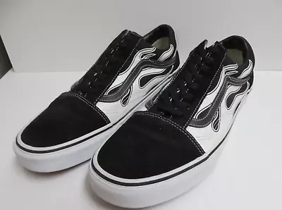 Vans Old Skool Overply Flame Black&White Canvas& Suede M-11.5 W-13.0 NWOB • $43.99