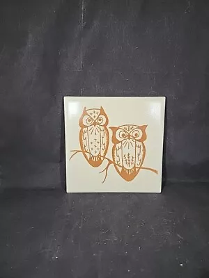 Vintage The Mosaic Tile Company Trivet 6 X6   Great Horned Owls Sitting In Tree • $12.95