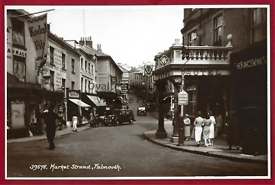 RP Falmouth Market Strand Shops People Etc Real Photo Postcard Cornwall • £9.95