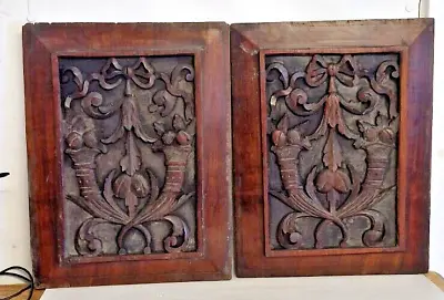 £50 • Buy Pair Of Antique French Wooden Carved Panels 35x26.5cm