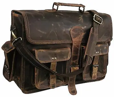 18 Inch Vintage Genuine Buffalo Leather Messenger Bag Laptop Briefcase Satchel • $92.94