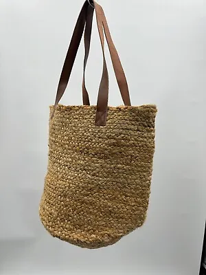 Premium Natural Jute Carry Bag With Leather Handles. Beach Shopping Bag • £24.99