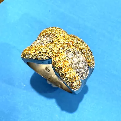 Charles Winston 925 Sterling Silver Ring Chunky Crown Clear &Yellow CZ Size 8 • $29.99