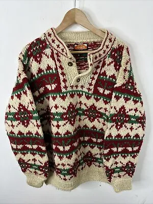 Namaste Sweater Chunky Hand Knit Himalayan 100% Wool Made In Nepal Hippie 2XL + • $49