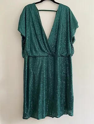 St Frock Something For Sarah Plus Size 20 Green Sequin Party Dress Stretch • $29.95