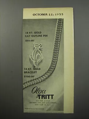 1955 Olga Tritt Jewelry Ad - 18 Kt. Gold Cat Outline Pin • $19.99