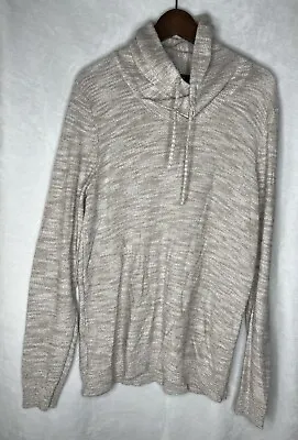 Express Mens Sweater Size L Funnel Neck Beige Drawstring Pullover • $12