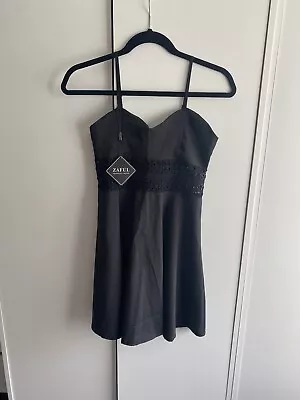 BNWT Zaful Black Mini Strappy Dress With Lace Panel Size Small (8 • £5.49