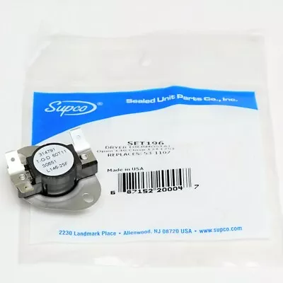 Supco SET196 Dryer Thermostat For Whirlpool WP53-1107 • $10.80