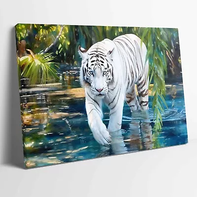 White Tiger Animal Portrait Stretched Canvas Or Unframed Poster Print More Sizes • £12.99