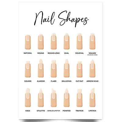 Nail Shapes Chart Beauty Salon Room Home Décor Poster Wall Art - A5 A4 A3 A2 A1 • £3.99