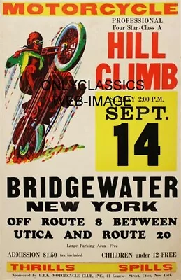 Vintage Motorcycle Racing Daredevil Hillclimb 11x17 Poster Bridgewater New York • $16.96