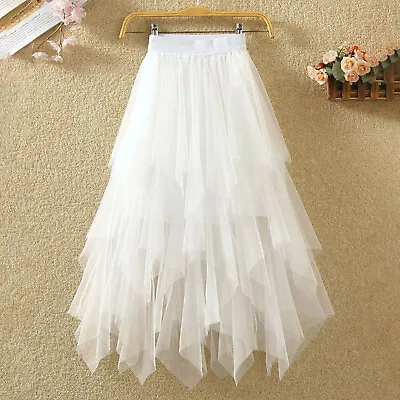 £17.83 • Buy Girls Sheer Net Tulle High Waist Pleated Long Skirt Summer Mesh Tutu Maxi Skirt