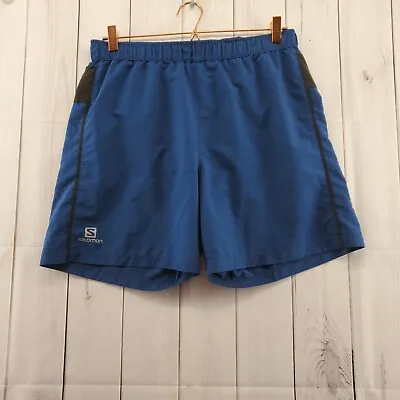 SALOMON Shorts Womens Large Athletic 6  Pockets Elastic Waist Blue Black • £13.50