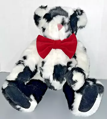 Handmade 15  Holstein Cow Print Vermont Teddy Bear W/ Red Bow Jointed Granny • $39.89