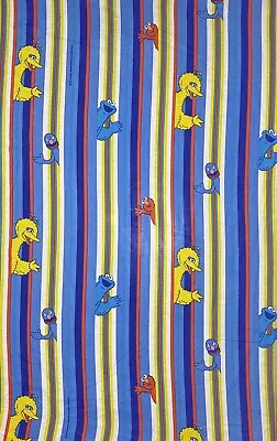 VTG Sesame Street Queen Flat Bed Sheet Big Bird Cookie Elmo Grover 2000 Fabric • $14