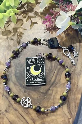 The Moon Tarot Lover Rosary - Wicca Pagan Witch Life - Amethyst Healing Stones • £8.99