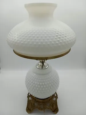 Vintage EF & EF Industries Large Table Lamp Milk Glass HOBNAIL 1970 3 Way Switch • $139