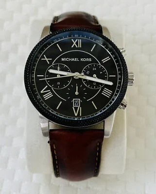 LN Michael Kors Mens Blacked-Out Hawthorne Brown Genuine Leather Designer Watch • $74