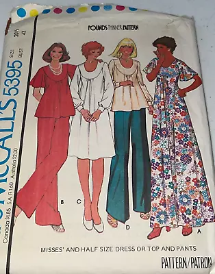 1976 McCalls Sewing Pattern 5395 Womens MuuMuu Dress Top Pants SZ 20 1/2 B43 • $15.99