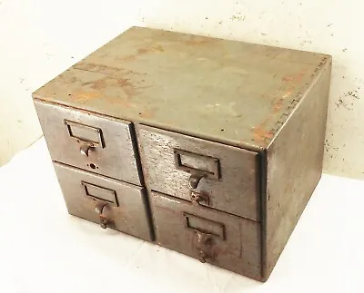 Vtg Antique 4 Drawer Wood Brass File Card Cabinet Storage Case Box Organizer • $129.99