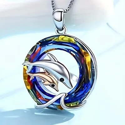 Rainbow Mystical Fire Topaz 925 Sterling Silver Charms Dolphin Pendant Necklace • $19.74