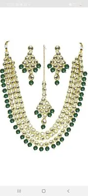 $24.13 • Buy Indian Kundan Gold Plated Bridal Green Rani Haar Beautiful Necklace Jewelry Set