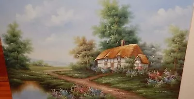 Marten Cottage Garden Scene Huge Original Oil On Canvas Painting • $165