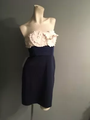 Bcbg Maxazria Off White & Blue Cocktail Strapless Mini Dress Size 6 • $50