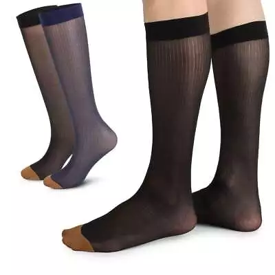 1/2/3 Pairs Mens Ultra Thin Dress Socks Silk Sheer Business Striped Socks Work • $8.27